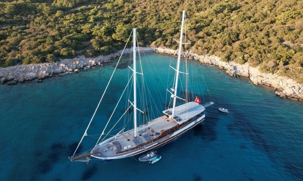 Book a 36m luxury gulet with 6 cabins and crew. Enjoy private cruises from Bodrum to Fethiye, including water activities and gourmet dining.