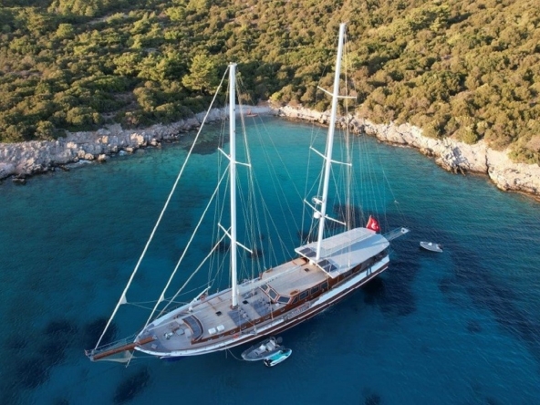 Book a 36m luxury gulet with 6 cabins and crew. Enjoy private cruises from Bodrum to Fethiye, including water activities and gourmet dining.