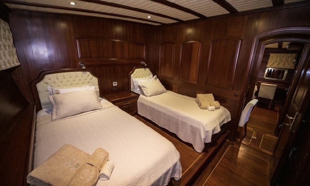 Book a 36m luxury gulet with 6 cabins and crew. Enjoy private cruises from Bodrum to Fethiye, including water activities and gourmet dining.