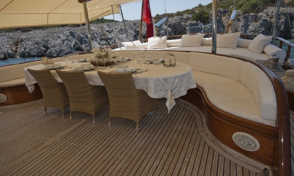 Book a 36m luxury gulet with 6 cabins and crew. Enjoy private cruises from Bodrum to Fethiye, including water activities and gourmet dining.