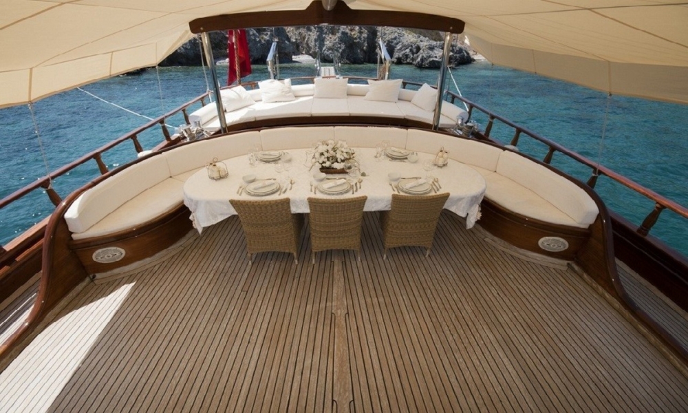 Book a 36m luxury gulet with 6 cabins and crew. Enjoy private cruises from Bodrum to Fethiye, including water activities and gourmet dining.