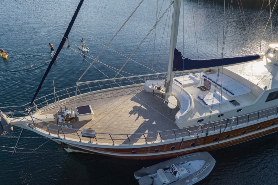 Gulet Junior Orcun for a blue cruise from Bodrum or Marmaris. A classic Turkish gulet offering comfort, privacy, and scenic Mediterranean routes.