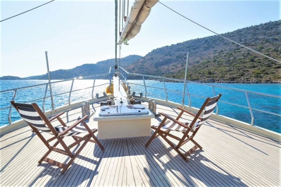 Gulet Junior Orcun for a blue cruise from Bodrum or Marmaris. A classic Turkish gulet offering comfort, privacy, and scenic Mediterranean routes.