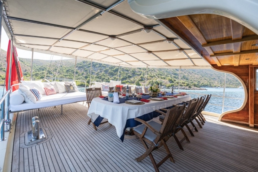 Gulet Junior Orcun for a blue cruise from Bodrum or Marmaris. A classic Turkish gulet offering comfort, privacy, and scenic Mediterranean routes.