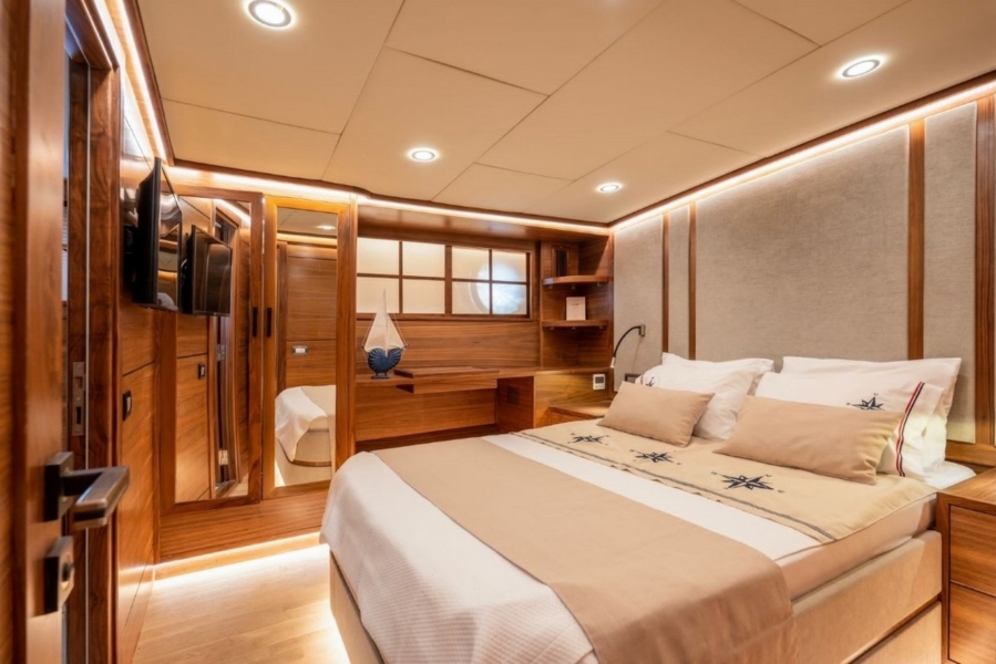 Charter the 34m Kaptan Mehmet Buğra Gulet in Turkey. 8 cabins for 18 guests, Jacuzzi on deck, professional crew, and premium Blue Cruise along Marmaris, Bodrum, Göcek & Aegean coasts.