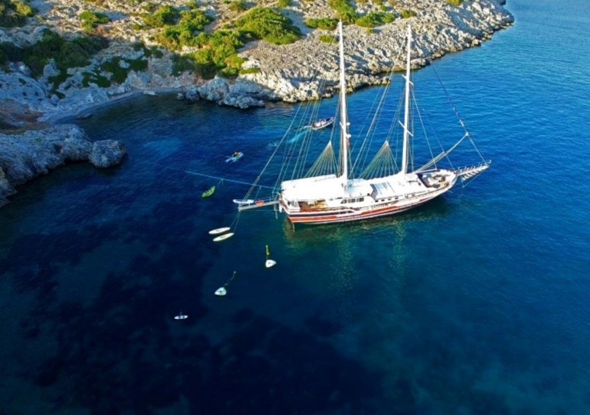 Kanarya offers 6 luxurious cabins, spacious decks, water sports, and a professional crew for the perfect Blue Cruise along Turkey’s coast.