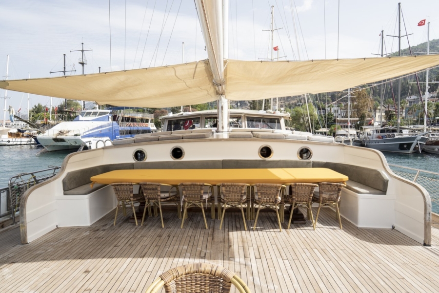 Charter Prenses Selin, a 37m luxury gulet in Turkey with 8 cabins for up to 18 guests. Perfect for private Blue Cruise holidays from Fethiye