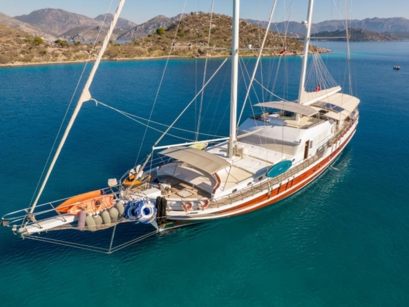 S Nur Taylan: Luxury 34m gulet with 8 cabins for 18 guests. Full crew, sun decks, jacuzzi, and water sports along Turkey’s scenic coasts.