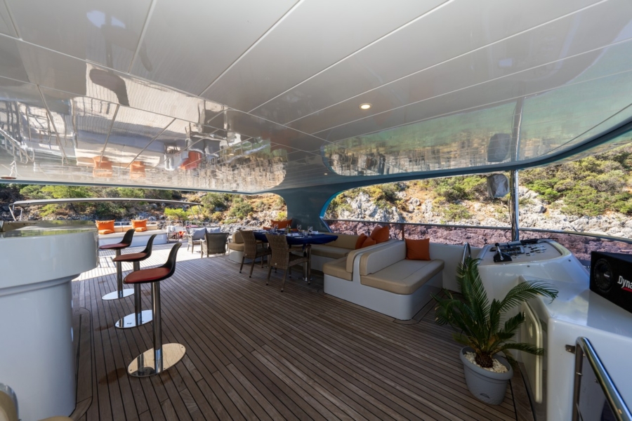 Simay F is a 26m luxury trawler offering 4 elegant cabins, spacious flybridge, and relaxed cruising along the Turkish Riviera.