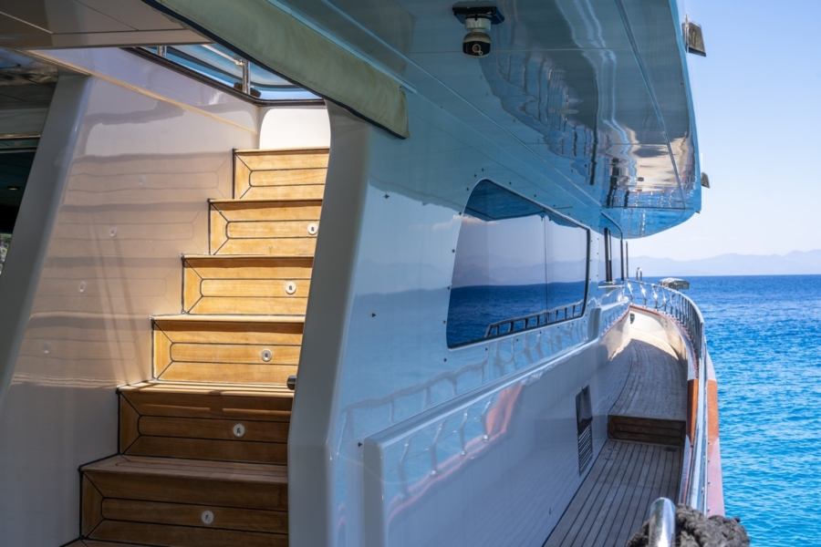 Simay F is a 26m luxury trawler offering 4 elegant cabins, spacious flybridge, and relaxed cruising along the Turkish Riviera.