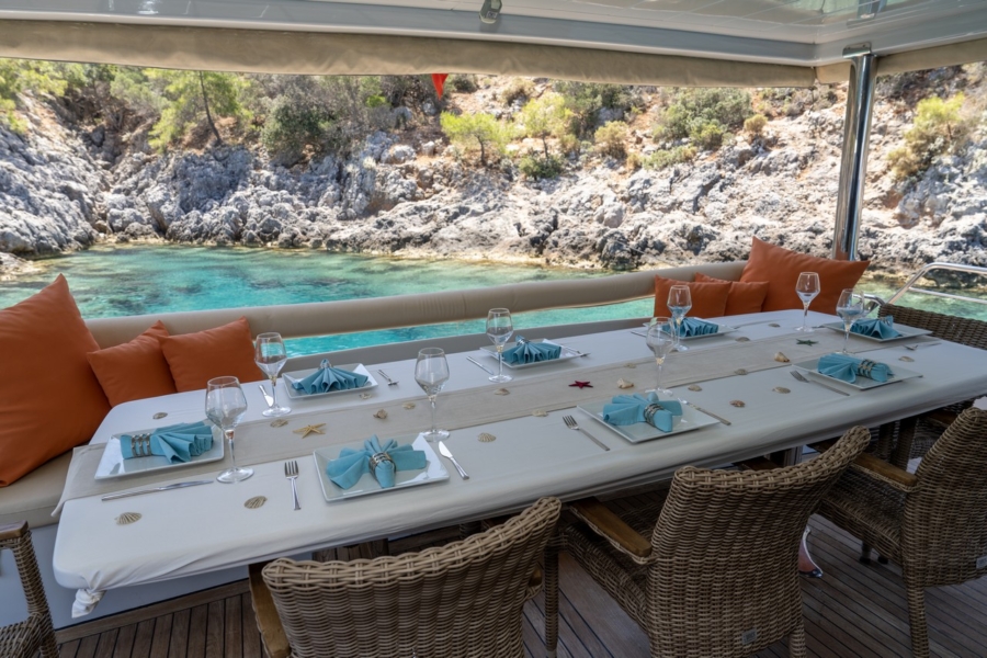 Simay F is a 26m luxury trawler offering 4 elegant cabins, spacious flybridge, and relaxed cruising along the Turkish Riviera.