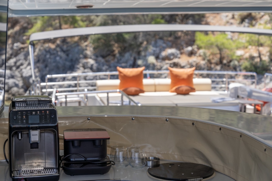 Simay F is a 26m luxury trawler offering 4 elegant cabins, spacious flybridge, and relaxed cruising along the Turkish Riviera.