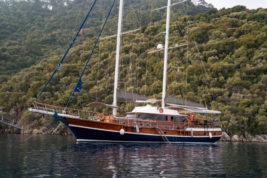Luxury 24m gulet with 5 cabins for up to 10 guests. Explore Marmaris, Bodrum, Göcek with private crew and full water sports amenities.