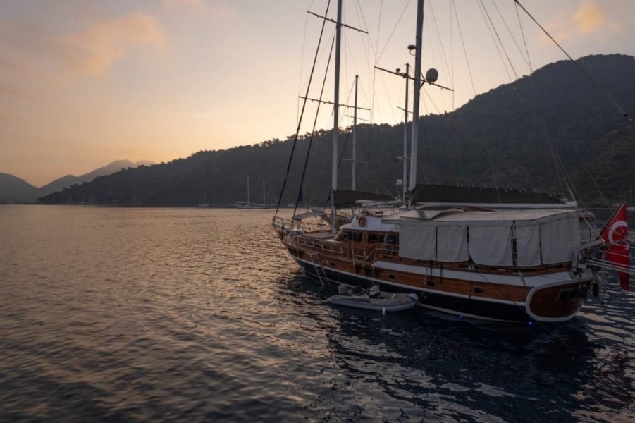 Luxury 24m gulet with 5 cabins for up to 10 guests. Explore Marmaris, Bodrum, Göcek with private crew and full water sports amenities.
