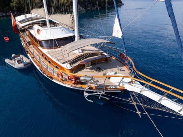 Luxury 24m gulet with 5 cabins for up to 10 guests. Explore Marmaris, Bodrum, Göcek with private crew and full water sports amenities.