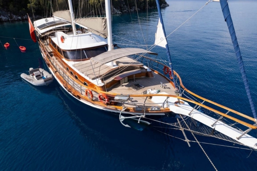 Luxury 24m gulet with 5 cabins for up to 10 guests. Explore Marmaris, Bodrum, Göcek with private crew and full water sports amenities.