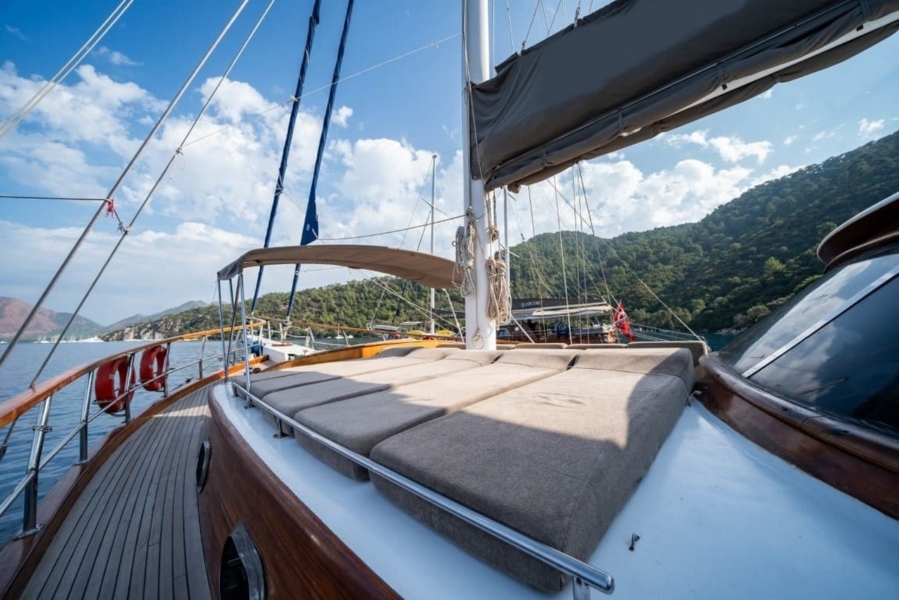 Luxury 24m gulet with 5 cabins for up to 10 guests. Explore Marmaris, Bodrum, Göcek with private crew and full water sports amenities.