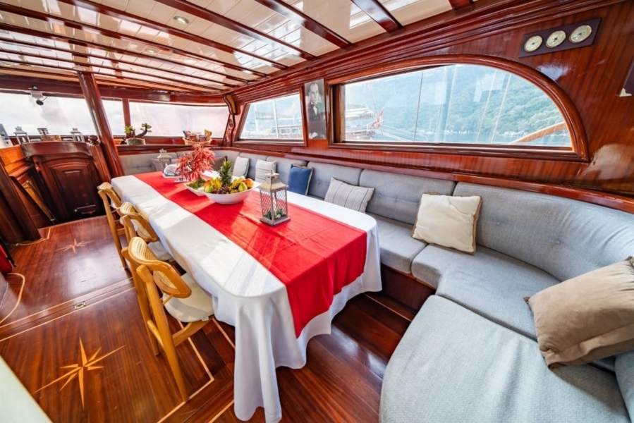 Luxury 24m gulet with 5 cabins for up to 10 guests. Explore Marmaris, Bodrum, Göcek with private crew and full water sports amenities.