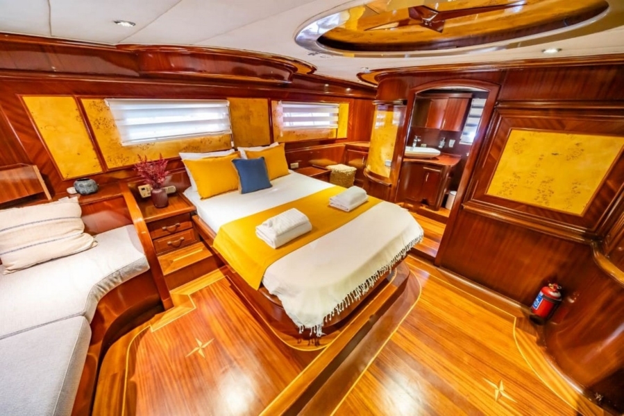 Luxury 24m gulet with 5 cabins for up to 10 guests. Explore Marmaris, Bodrum, Göcek with private crew and full water sports amenities.
