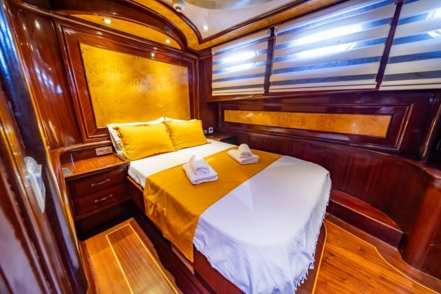 Luxury 24m gulet with 5 cabins for up to 10 guests. Explore Marmaris, Bodrum, Göcek with private crew and full water sports amenities.