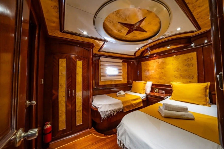 Luxury 24m gulet with 5 cabins for up to 10 guests. Explore Marmaris, Bodrum, Göcek with private crew and full water sports amenities.