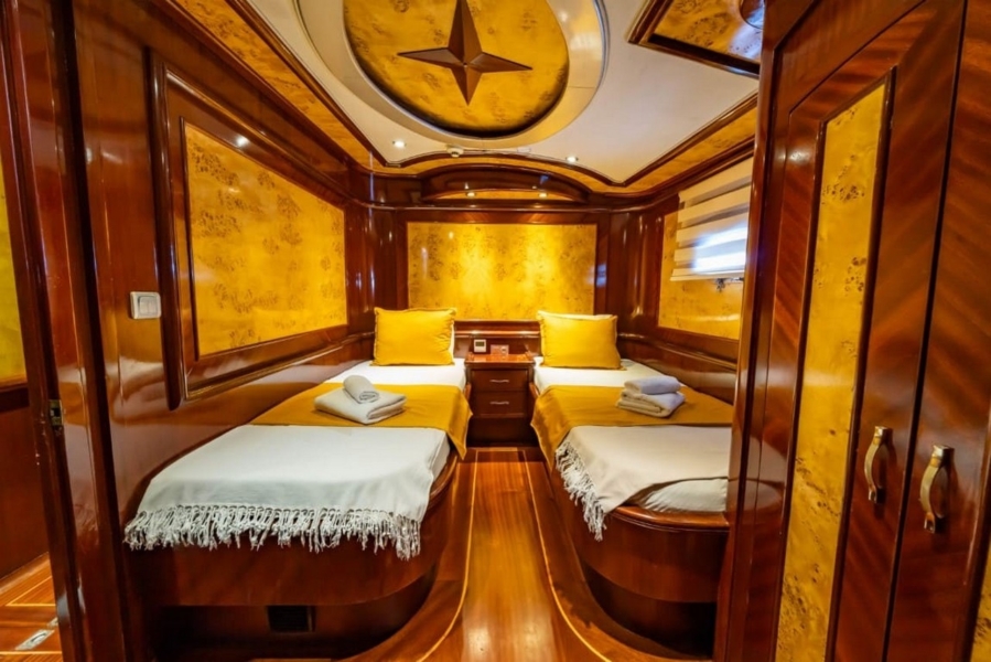 Luxury 24m gulet with 5 cabins for up to 10 guests. Explore Marmaris, Bodrum, Göcek with private crew and full water sports amenities.