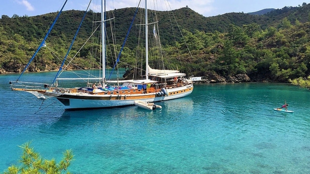 Charter the 28-metre luxury gulet Sultan A in Bodrum, Turkey. 8 cabins accommodate 16 guests with a professional crew for an unforgettable Blue Cruise along the Aegean coast.