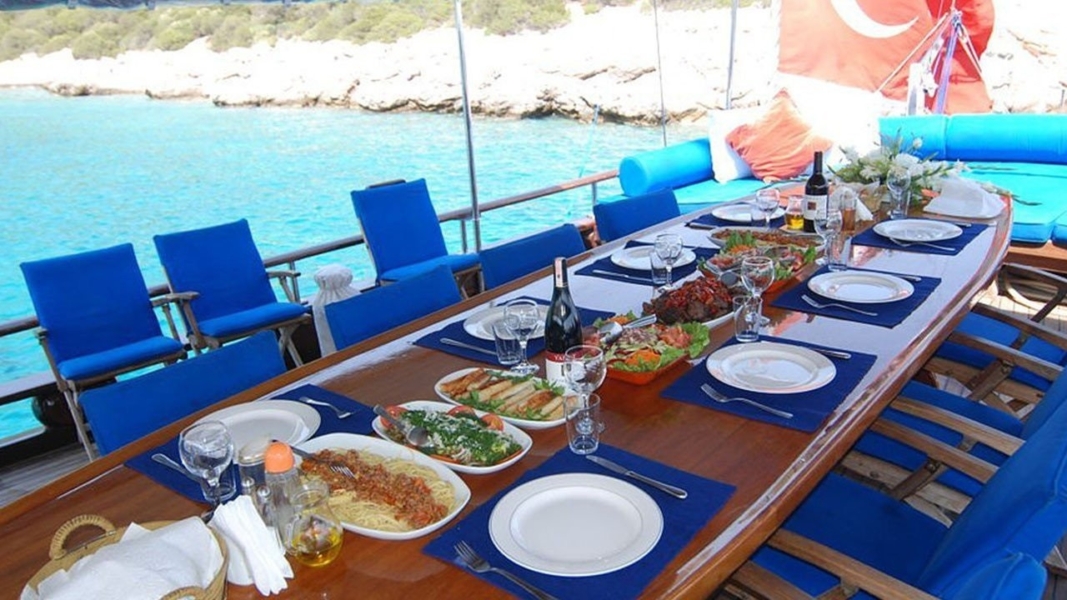 Charter the 28-metre luxury gulet Sultan A in Bodrum, Turkey. 8 cabins accommodate 16 guests with a professional crew for an unforgettable Blue Cruise along the Aegean coast.