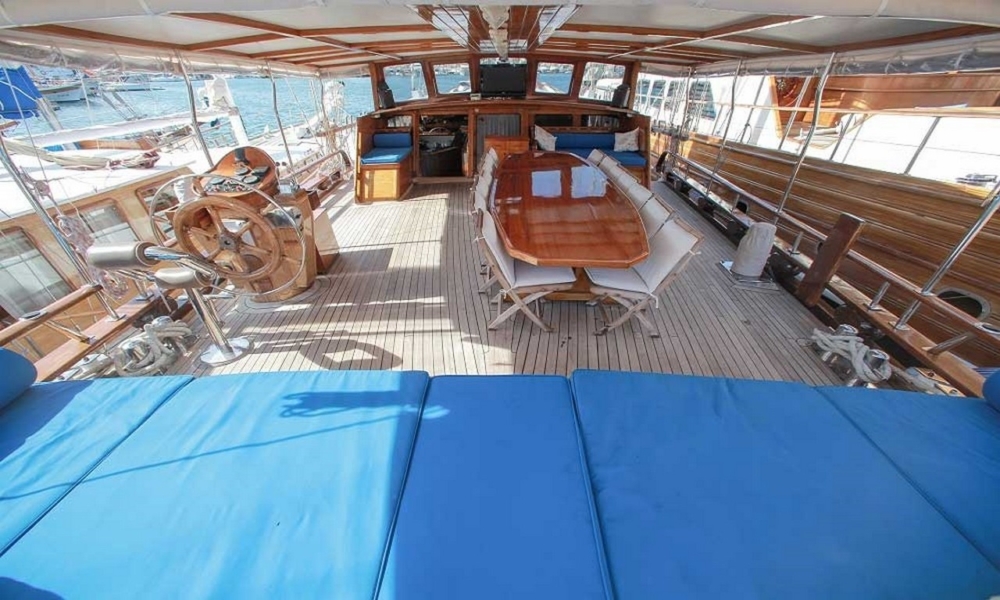 Charter the 28-metre luxury gulet Sultan A in Bodrum, Turkey. 8 cabins accommodate 16 guests with a professional crew for an unforgettable Blue Cruise along the Aegean coast.