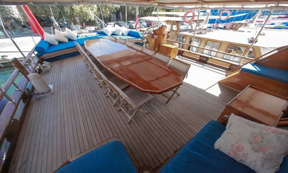 Charter the 28-metre luxury gulet Sultan A in Bodrum, Turkey. 8 cabins accommodate 16 guests with a professional crew for an unforgettable Blue Cruise along the Aegean coast.