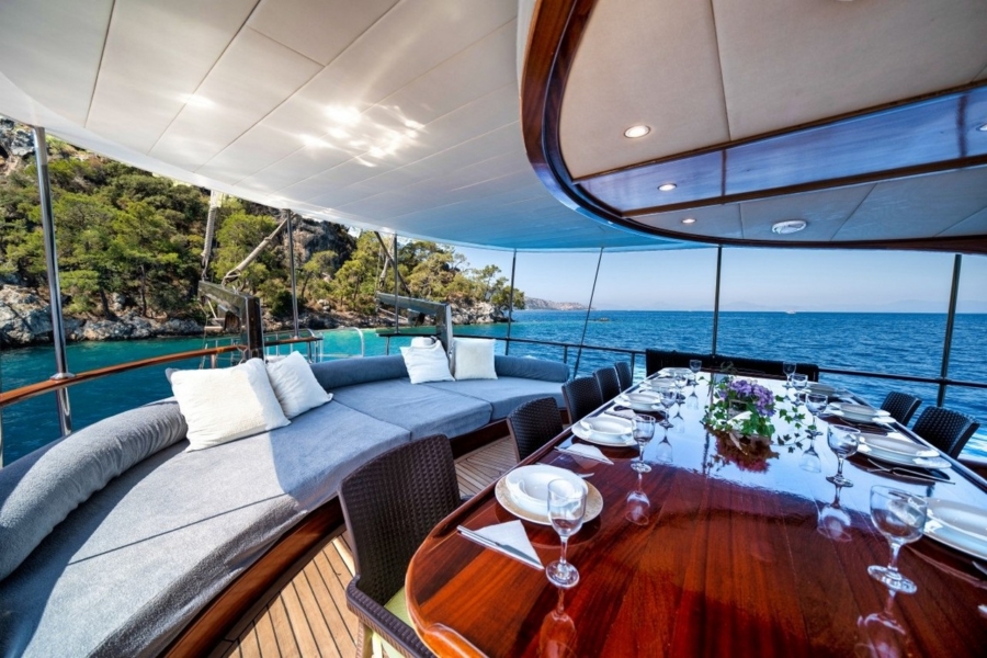 Charter Ilknur Sultan Gulet in Turkey with 6 cabins, professional crew, and deluxe blue cruise routes from Bodrum, Fethiye, Marmaris.
