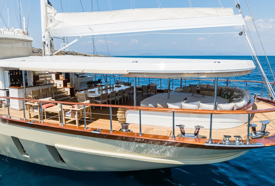 Experience an unforgettable blue cruise aboard YAZZ yacht in Turkey & Greek Islands. 5 cabins, 11 guests, water sports, private routes, ultimate luxury