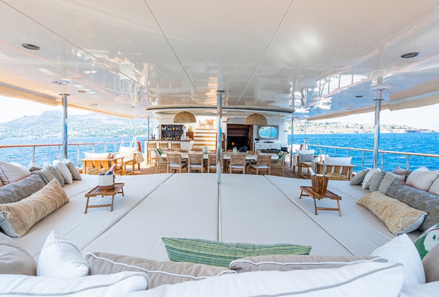 Experience an unforgettable blue cruise aboard YAZZ yacht in Turkey & Greek Islands. 5 cabins, 11 guests, water sports, private routes, ultimate luxury